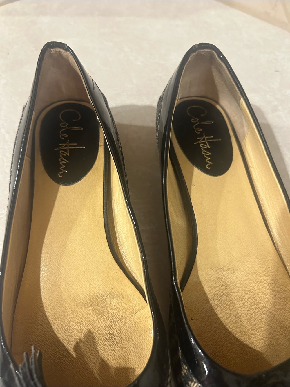 Cole Haan Black Woven Pointed-Toe Flats with Tassel Accent - Picture 2 of 6